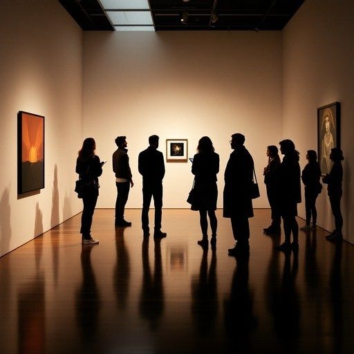 Visiteurs contemplant des œuvres dans une galerie de musée